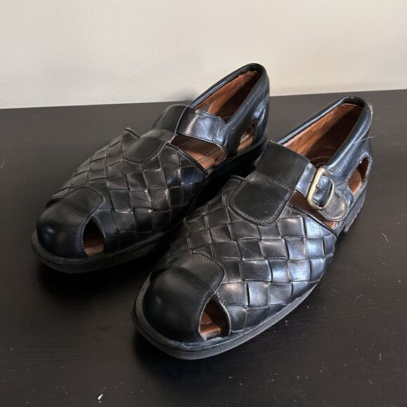 Allen Edmonds Mens 9.5 Quilted Black Leather Tivoli Vibram Sandals Shoe Buckle - Picture 8 of 9